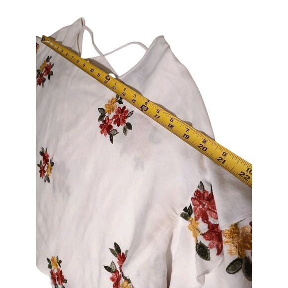 VNTG Forever 21 FLORAL EMBROIDERED Top Size M White Bohemian Festival Cropped 9 - Picture 10 of 15